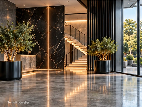 Onaylı tasarımdaki parlak mimari zemin